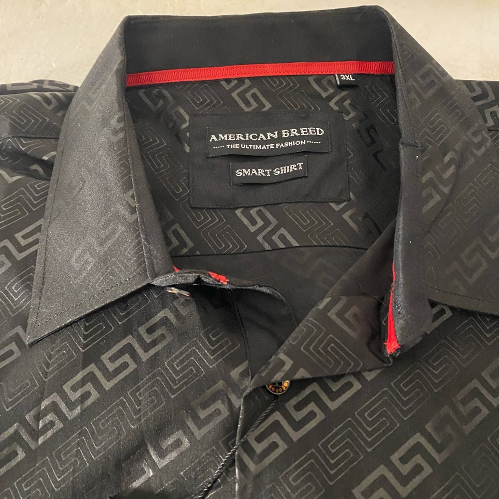American Breed Black Patterned Men's Casual Shirt Size 3XL-Long Sleeve.
